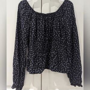 2/$20 Art Class Girls Blouse XL 14 Black Floral Smocked Off Shoulder Peplum Top